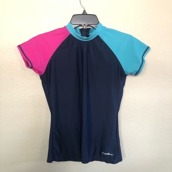 Eddie Bauer Girls Colorblock Short Sleeves Rash Guard Swim Top Size L(14-16) - Picture 1 of 13